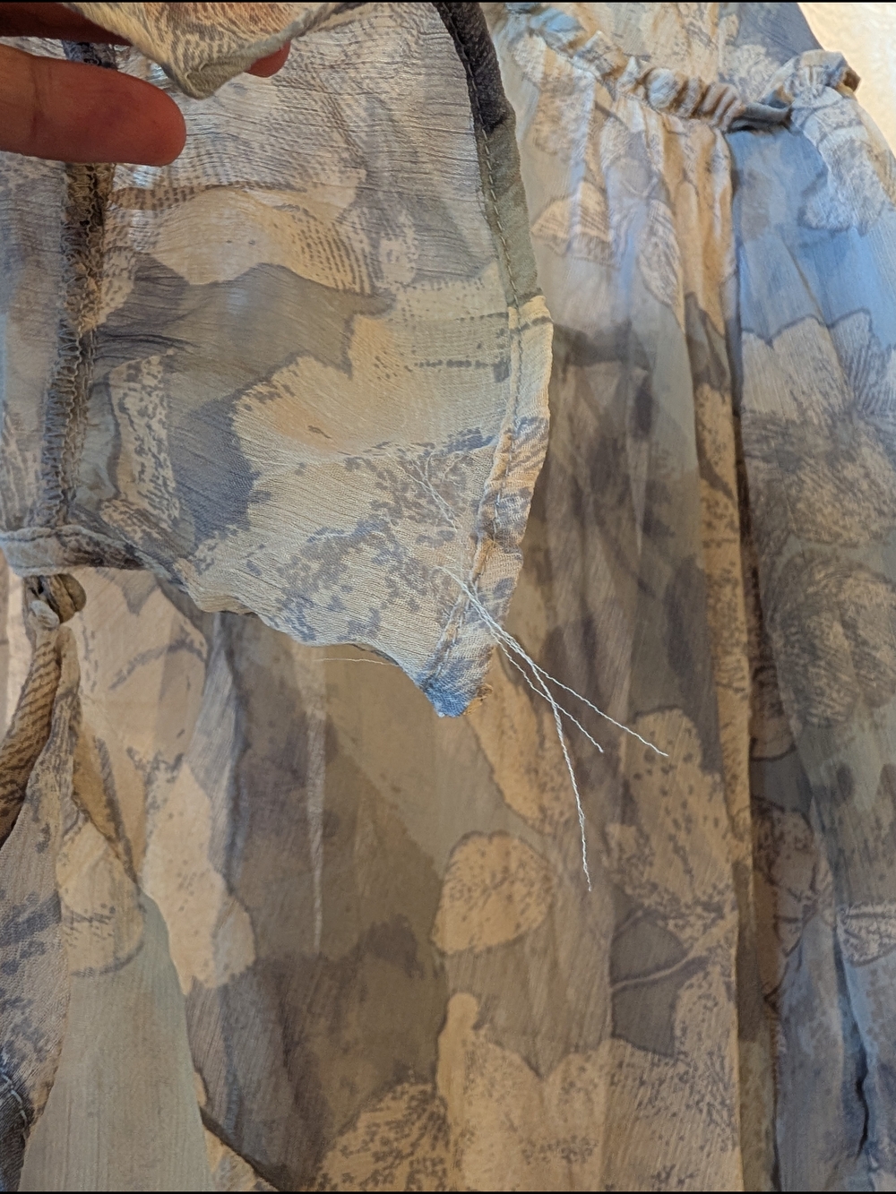 Free People Women’s Floral Ruffle V-Neck Blouse in Gray/Blue - Picture 5 of 11